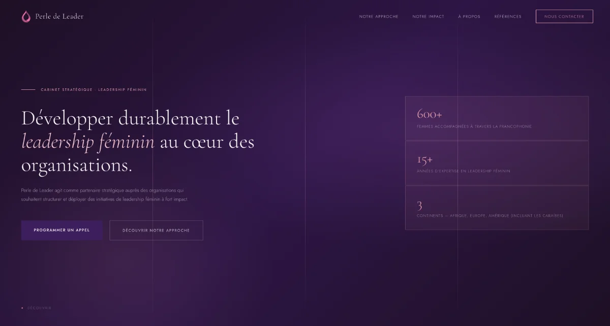 Page d'accueil du site Perle de Leader