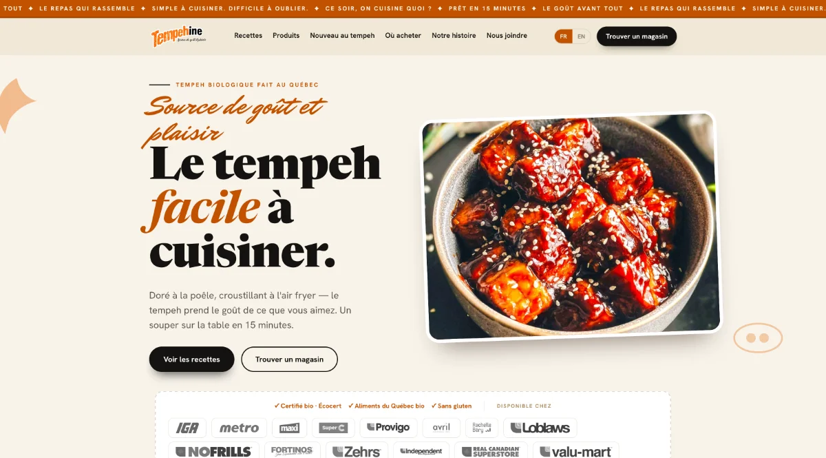 Page d'accueil du site Tempehine